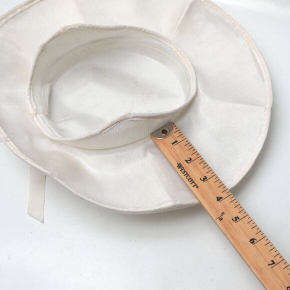 Vintage Straw Brim Hat Tulle Sunday Church Wedding Flocked Dotted White MCM - Picture 11 of 11
